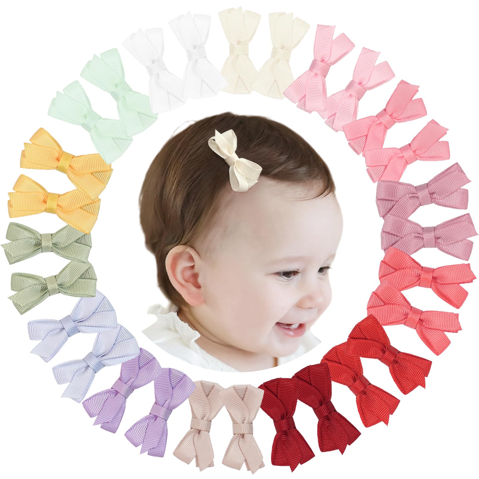 Ded 28Pcs 2.2' Fully Lined Baby Bows Hair Pins Tiny Hair Clips Fine Hair For Girls Infants Toddlers Set Of 14 Pairs