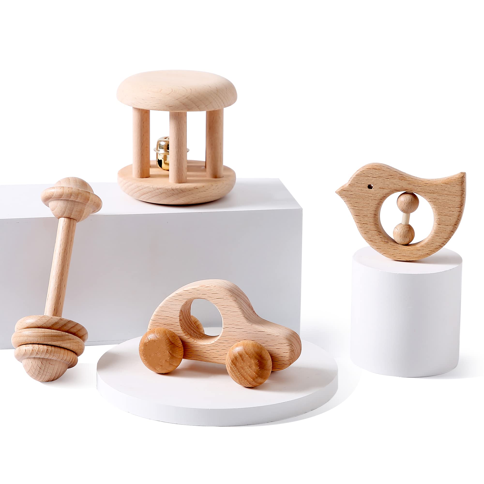 Wooden Baby Toys Wooden Rattle 4PC Handmade Natural Organic Preschool ...