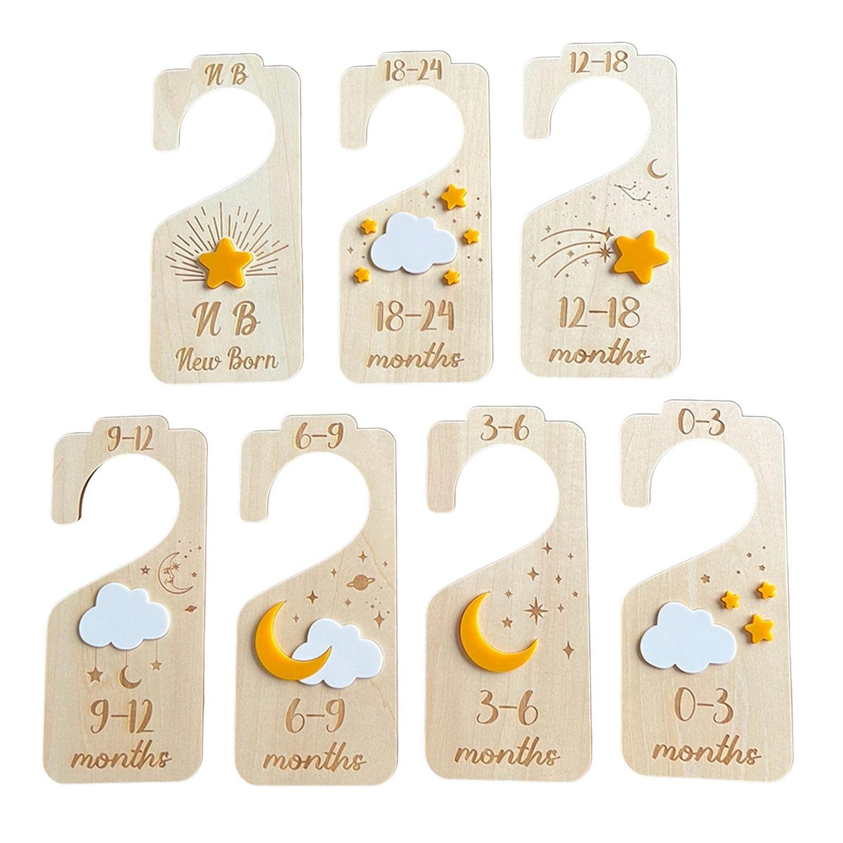 FABLOFT 7Pcs Baby Closet Dividers Wooden Toddler Kids Clothes Divider for Home Gifts Yellow White