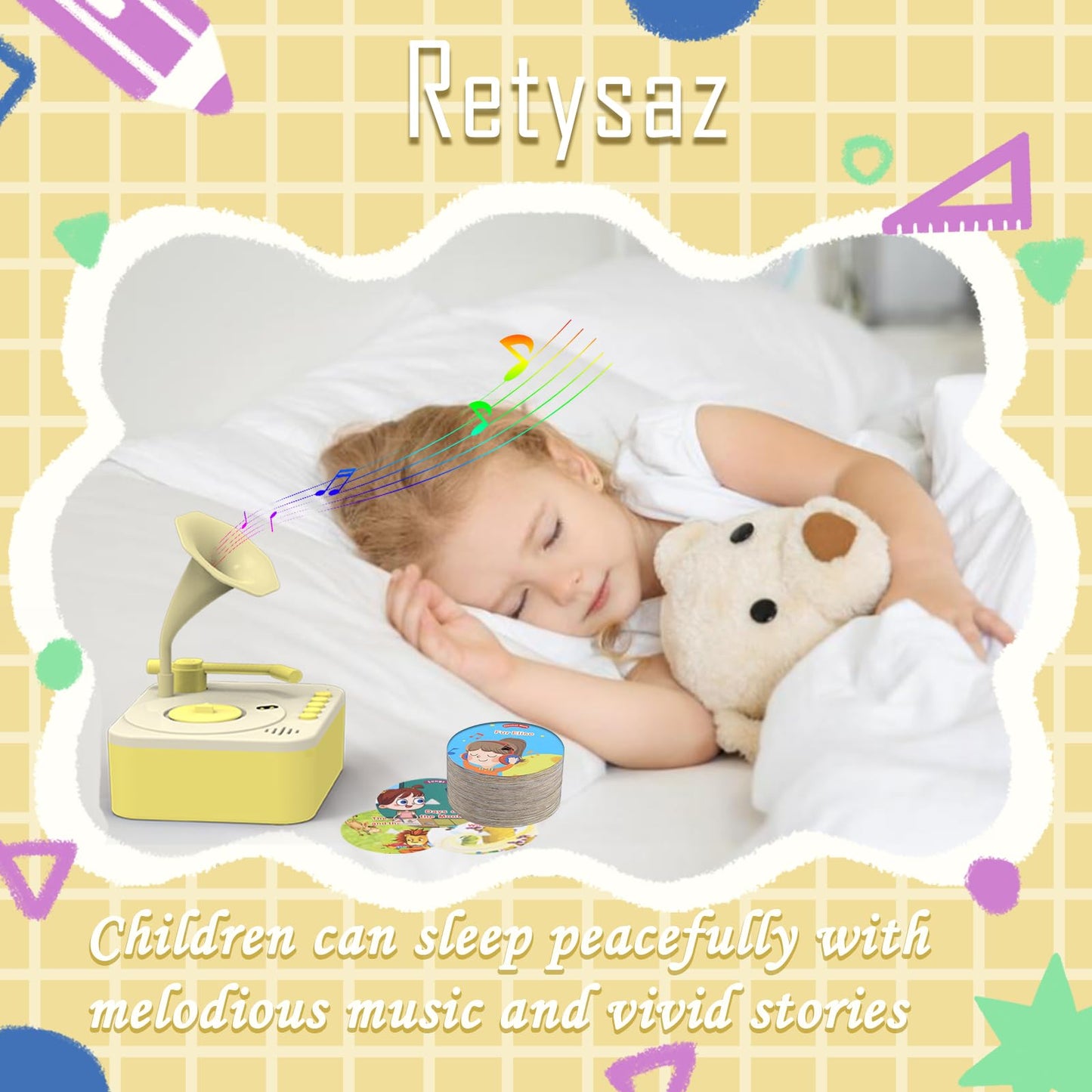 Retysaz Kids Phonograph with 96 Cards, Story Music Player for Kids 3-6 Musical Sensory Toy for boy Girl,Toddler Audio Pre-Kinder
