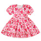 Canis Toddler Baby Little Girls Valentine 'S Day Dress Short Balloon Sleeves Pink Hearts Twirly Ruffle Dress (Pink, 4-5 Years)