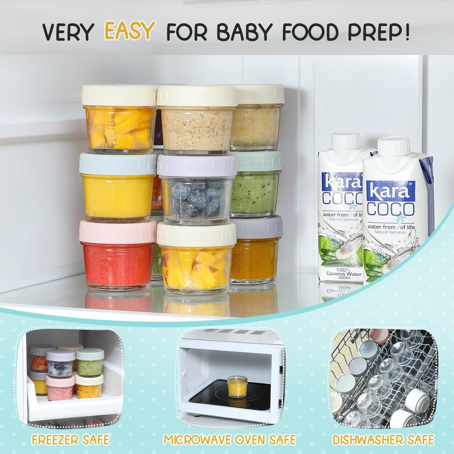 Vitever 6 Pack Glass Baby Food Storage Containers - 4 Oz Baby Food Storage Jars With Lids, Baby Food Maker, Microwave, Dishwashe