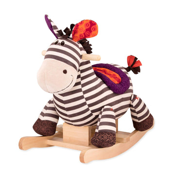 B. toys - Kazoo Wooden Rocking Zebra - Rodeo Rocker - Plush Ride On Zebra Rocking Horse for Toddlers and Babies 18m+, B. Rocking