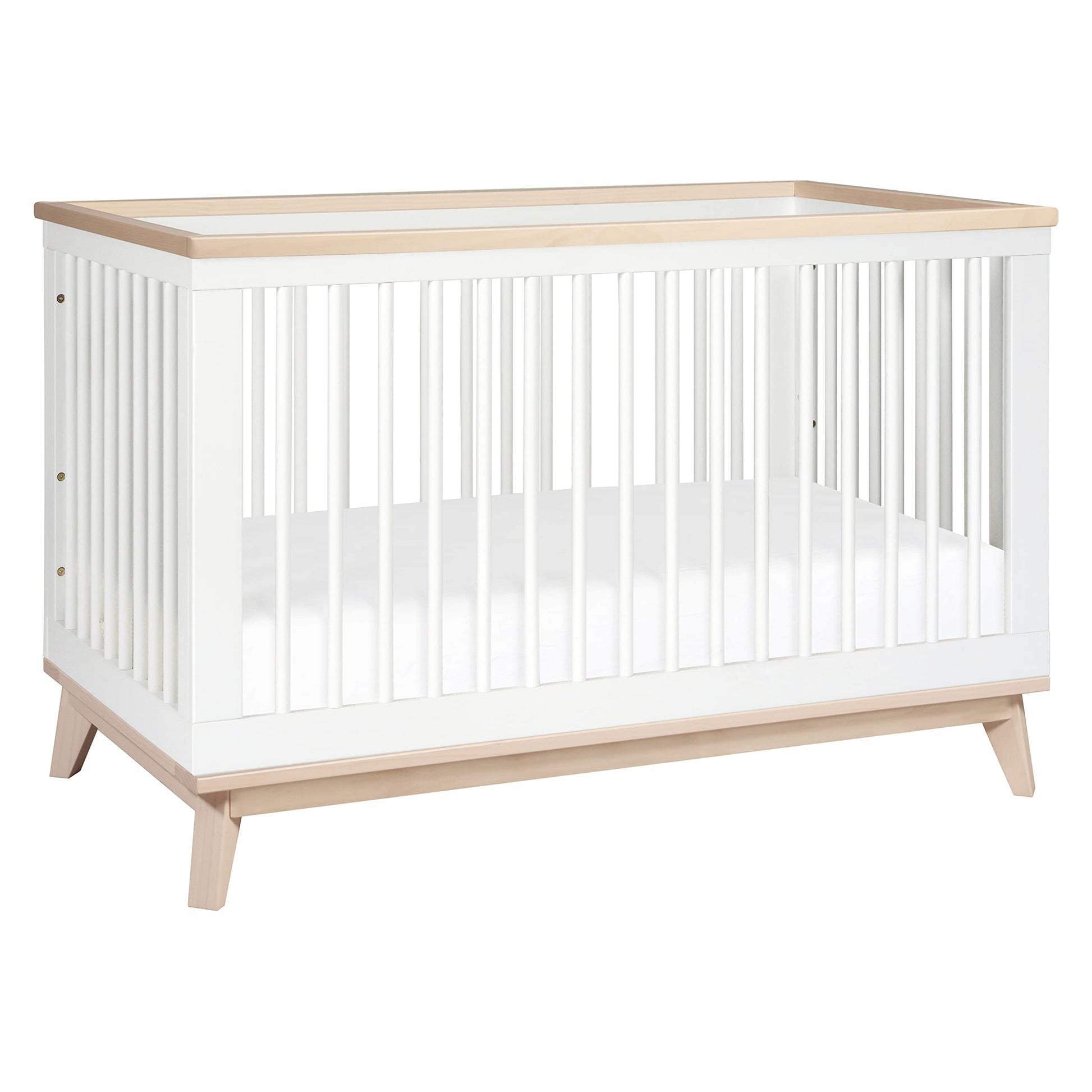 Babyletto Scoot 3-In-1 Convertible Crib With Toddler Bed Conversion Kit In White And Washed Natural, Greenguard Gold Certified