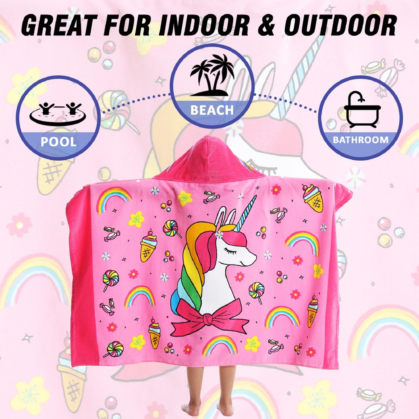Bavilk Kids Hooded Bath Beach Towel Girls Boys Swim Pool Cover Up Super Absorbent Cute Cartoon Animal Full Vitality