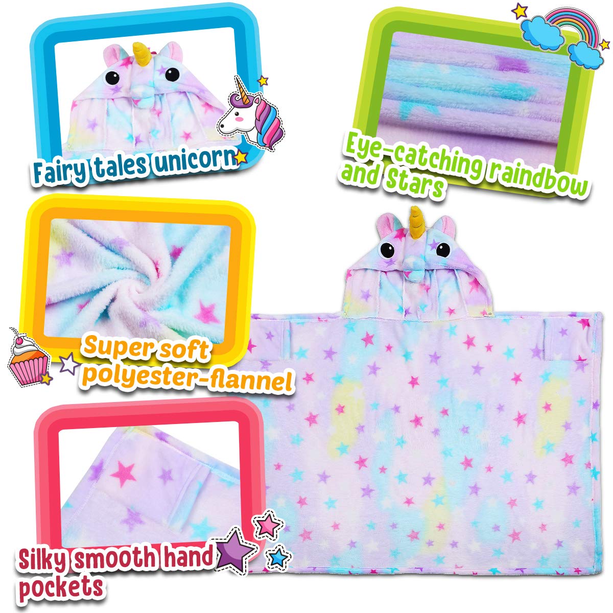 Cozybomb Unicorn Gifts For Girls Wearable Fleece Soft Throw Blanket Cute Hooded Bath Towel Wrap Plush Bathrobe Soft & Cozy Kids