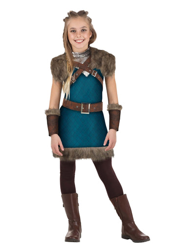 Fun Costumes Kid's Valhalla Viking Costume for Girls, For Halloween or Renaissance Dress Up Party - X-Large, Blue