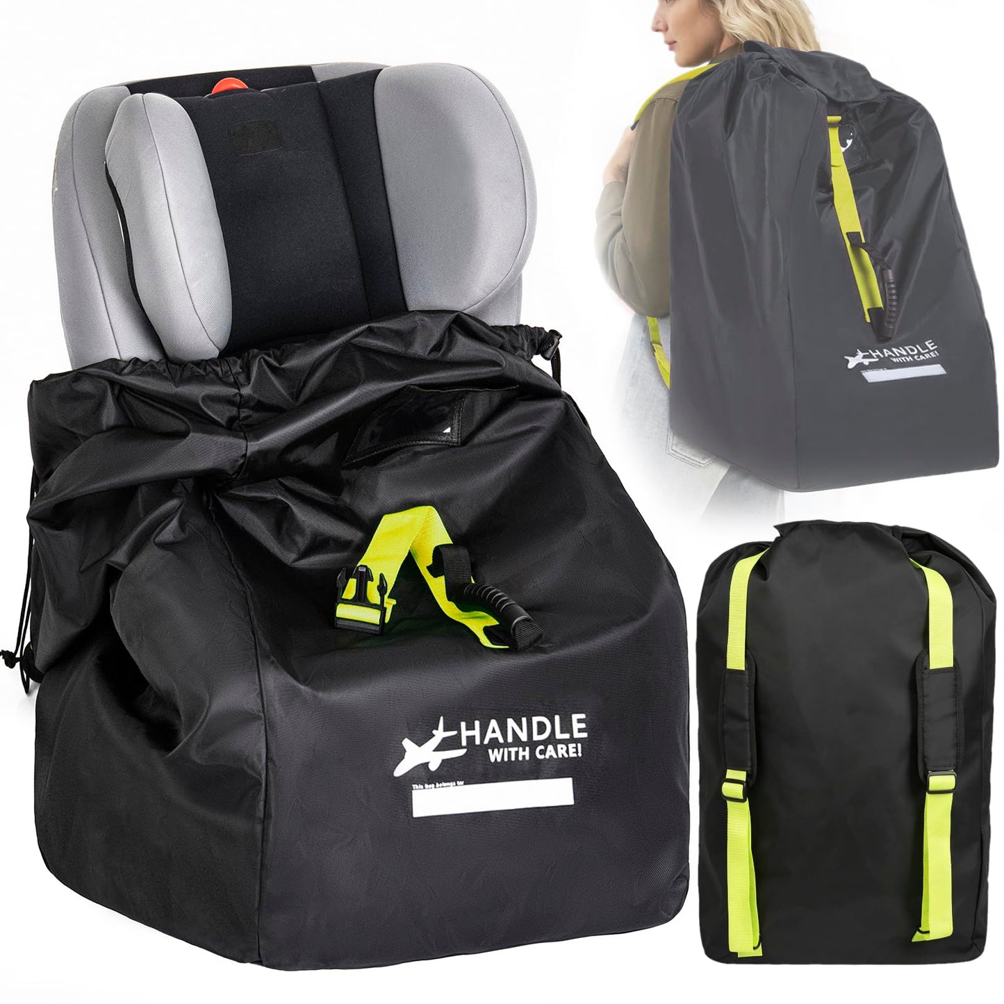 LASUK Car Seat Travel Bag for Airplane - Fits Infant Car Seats, Convertible Car Seats, Booster Seats, Car Seat Bases - for Worry