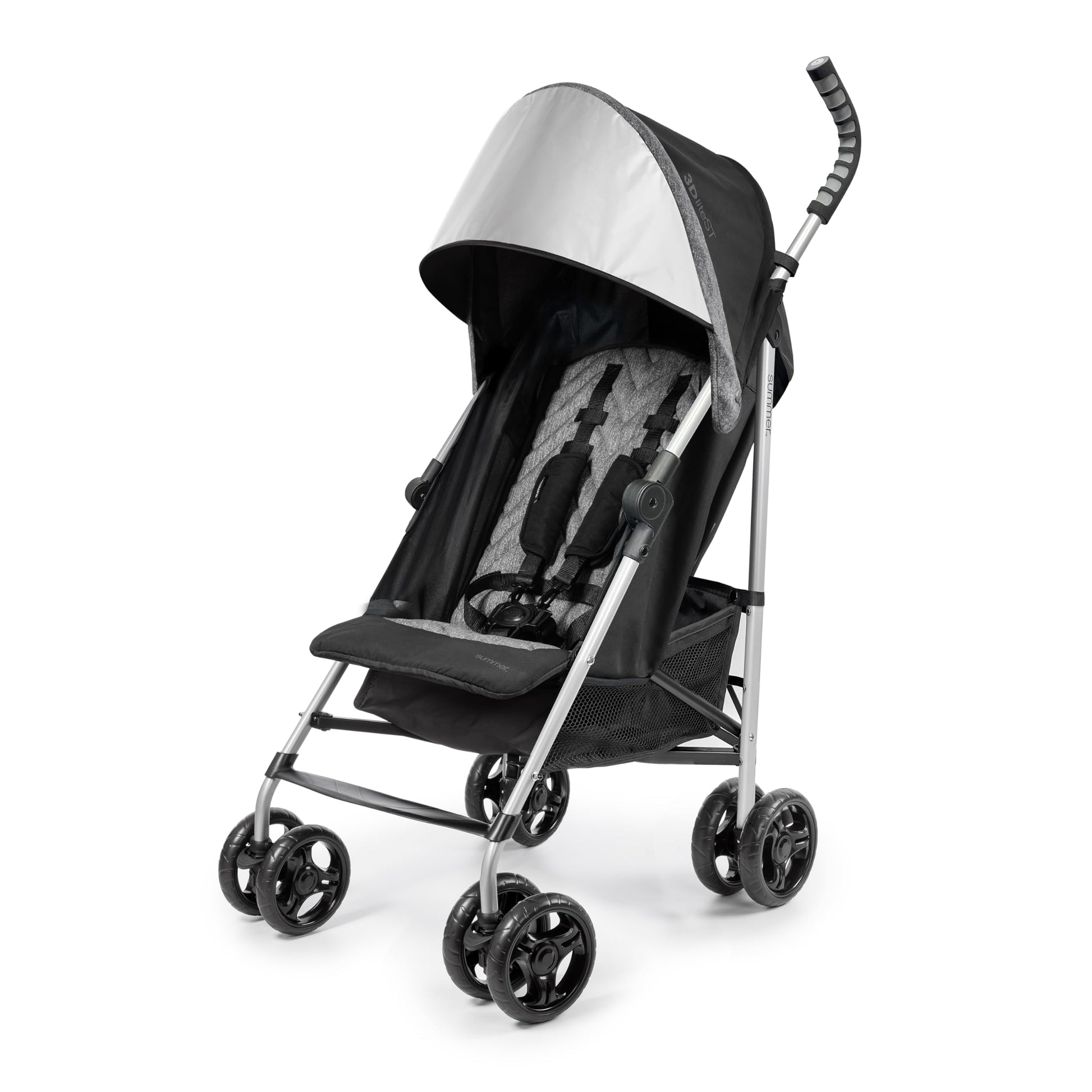 Summer Infant 3Dlite ST Convenience Stroller, Black & Gray - Lightweight Stroller with Steel Frame, Large Seat Area, Multi-Posit