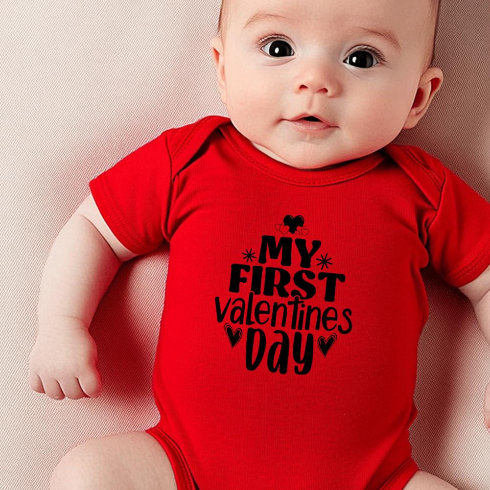 Hrcfbk Infant Newborn Baby Boys Girls My First Valentine'S Day Bodysuit Short Sleeve Romper Layette Set(Red 1,0-3Months)