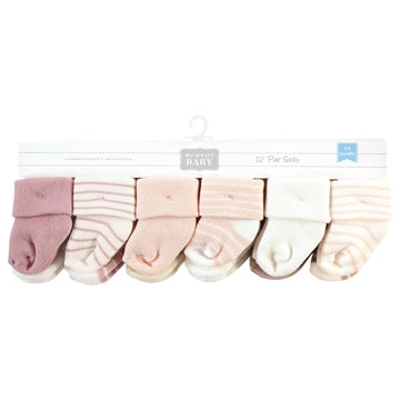 Hudson Baby Unisex Baby Cotton Rich Newborn And Terry Socks, Blush Stripe, 6-12 Months