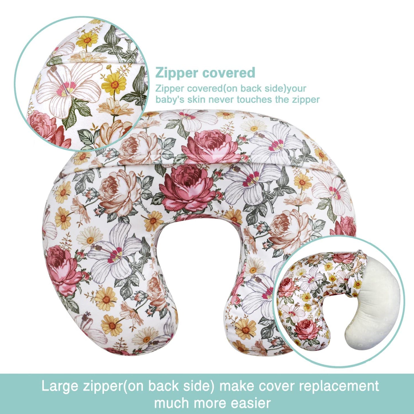 Ievolve Minky Nursing Pillow Cover Breast Feeding Pillow Cover Slipcover U Shape For Baby Boy Girl,Cover Only(Flora)