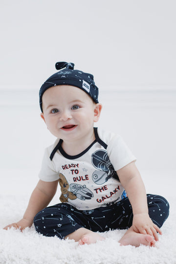 Star Wars Darth Vader Chewbacca Newborn Baby Boys 3 Piece Outfit Set: Cuddly Bodysuit Pants Hat White/Black 0-3 Months