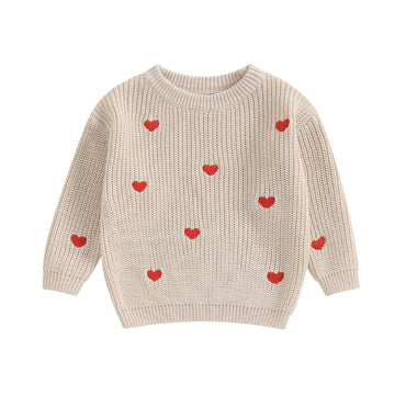 Baby Girl Valentines Day Outfit Love Heart Sweet Long Sleeve Sweater Tshirt Crewneck Tops Fall Winter Clothes (A-Khaki, 3-6 Mont