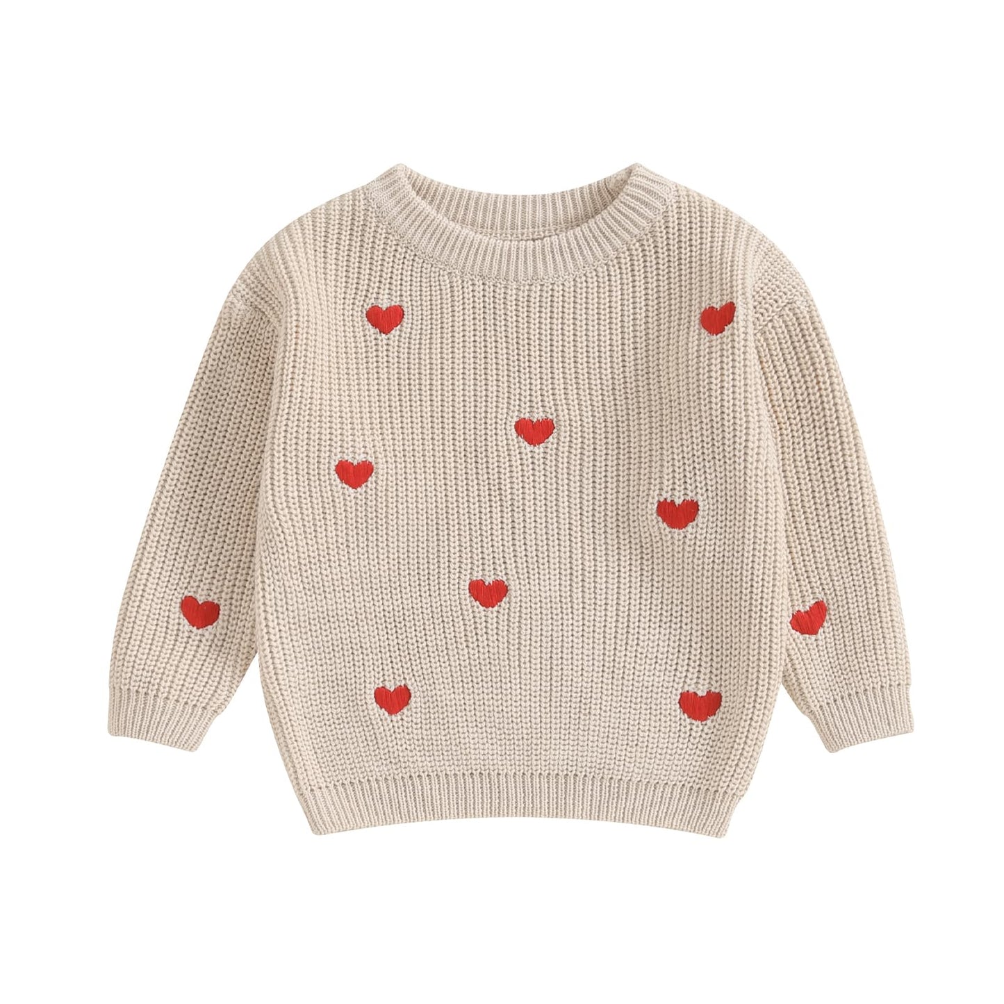 Baby Girl Valentines Day Outfit Love Heart Sweet Long Sleeve Sweater Tshirt Crewneck Tops Fall Winter Clothes (A-Khaki, 12-18 Mo