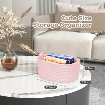 Glcon Pink Rope Basket For Organization And Storage - Small Dog Cat Toy Basket Box - Empty Gift Basket - Baby Basket Nursery Bin