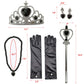 Orgrimmar Princess Dress Up Accessories For Belle Gloves Princess Tiara Crown Wand Necklaces For Kids (Black)
