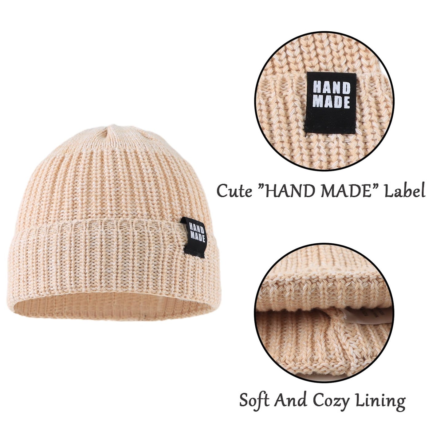 Simple Knitted Baby Beanie Hip-Hop Boys Winter Hat Toddler Kids Bonnet For Girl 0-5Y (Black+Khaki, L)