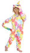 Newplush Girls And Boys Coloful Cloud Unicorn Onesie Pajamas Soft Fleece Halloween Costume Sleepwear (10-12 Years)