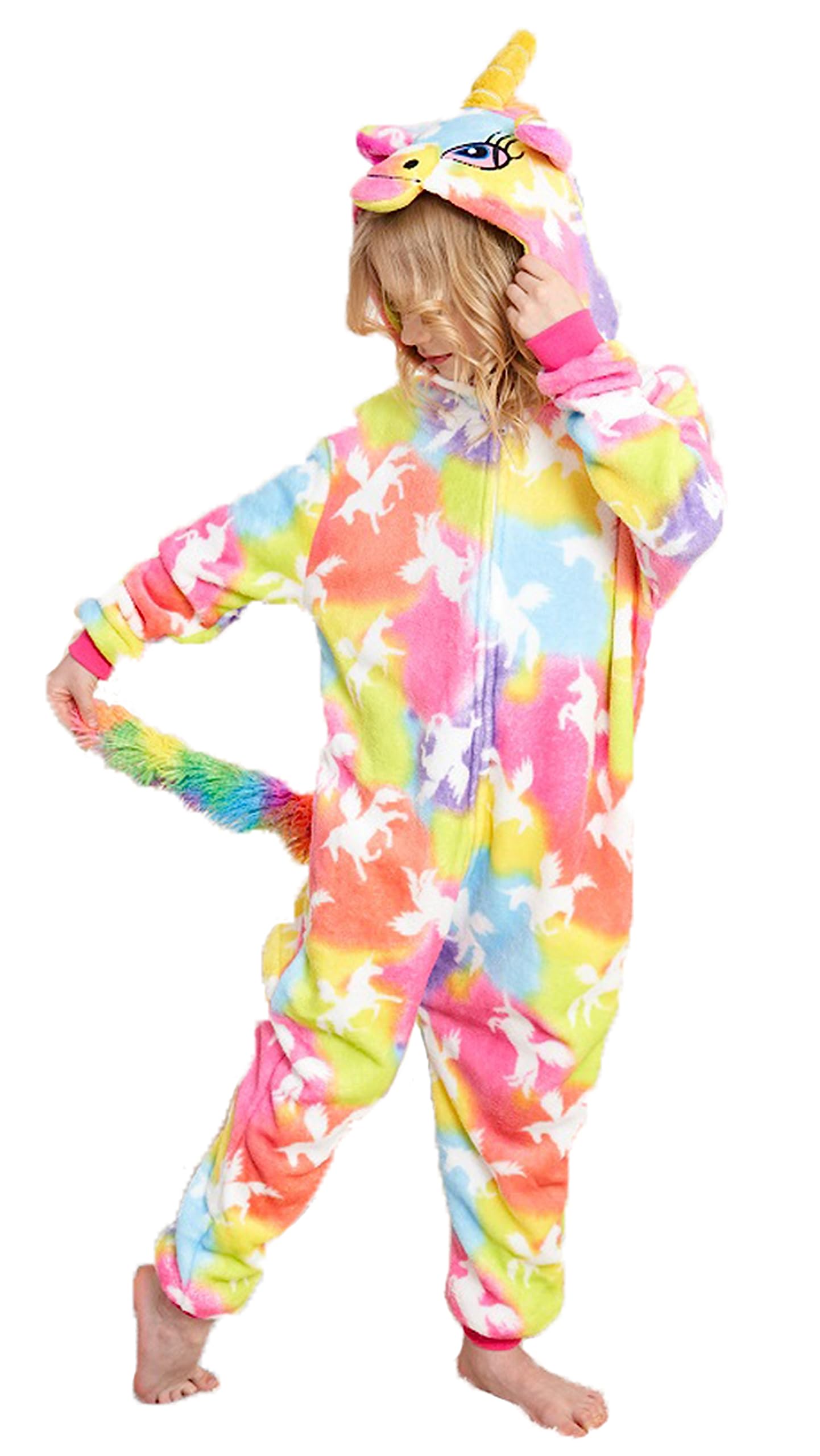 Newplush Girls And Boys Coloful Cloud Unicorn Onesie Pajamas Soft Fleece Halloween Costume Sleepwear (10-12 Years)