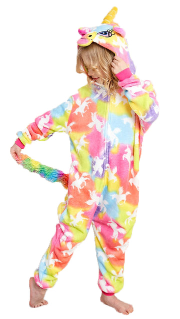 Newplush Child Onesie Girls Boys Halloween Costumes Coloful Cloud Unicorn Animal Pajama For Christmas (6-8 Years)