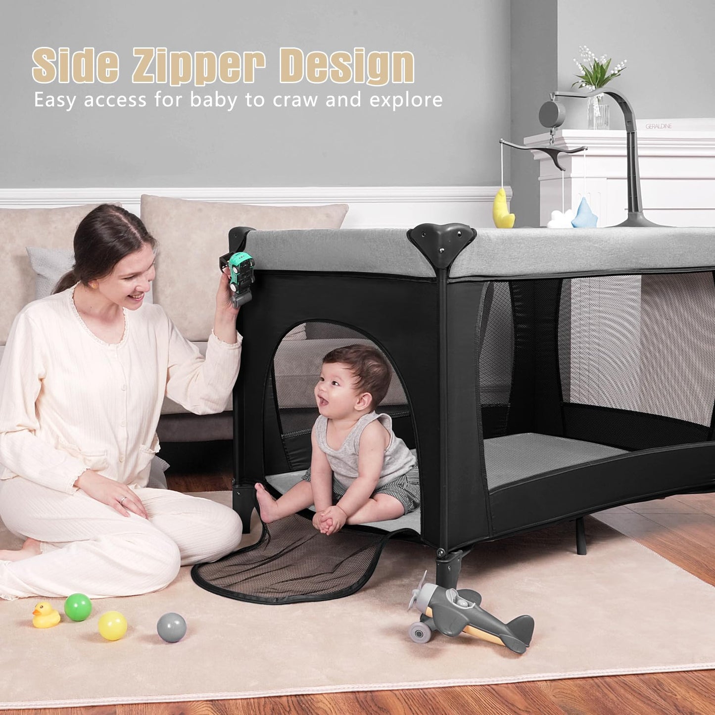 Portable Play And Pack Travel Crib With Changing Table, Breathable Mesh & Carry Bag - Multi-Functional Baby Playpen For 0-36 Mon
