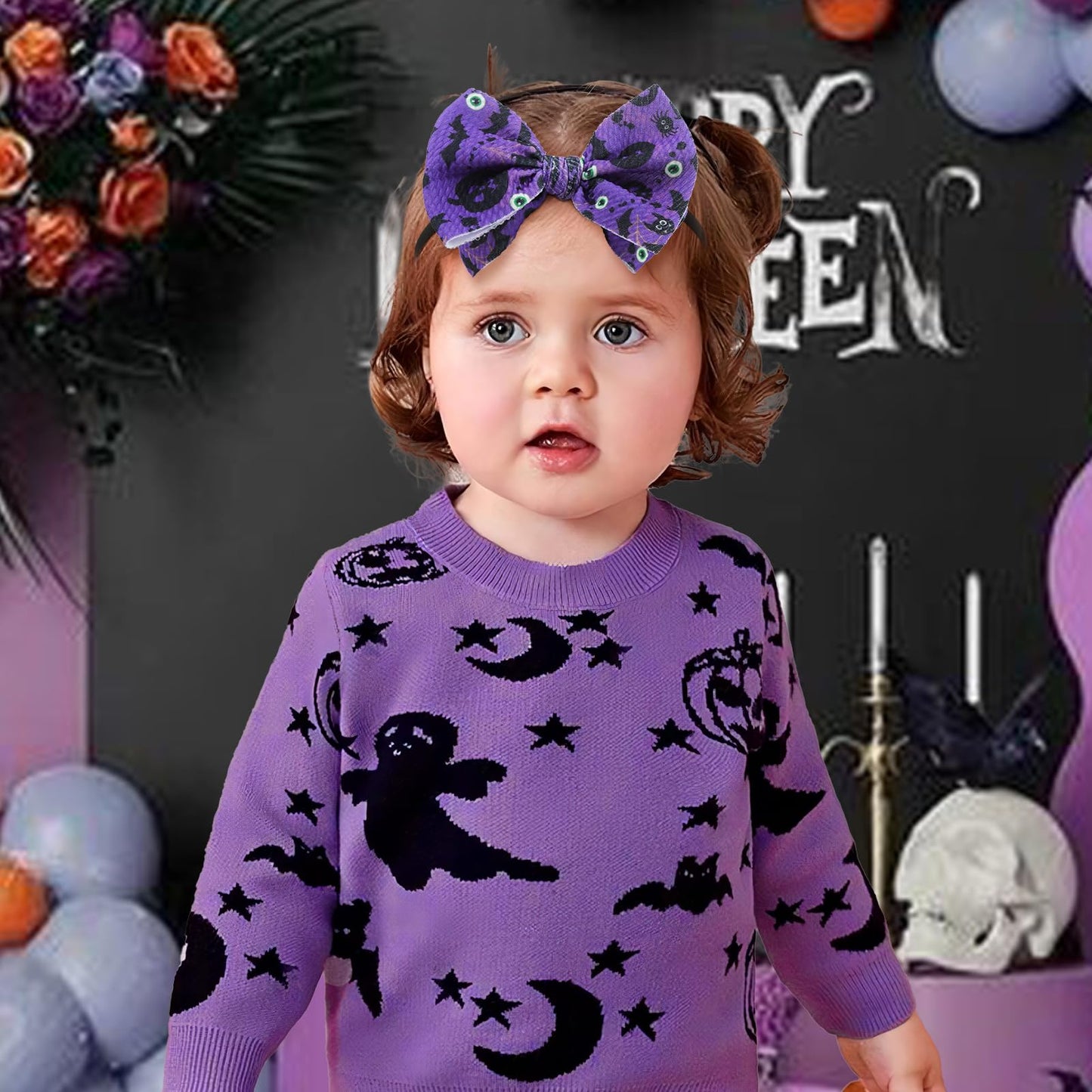 Yanjie Halloween Hair Headbands Baby Bows Pumpkin Headband Ghost Headband Hair Accessories For Girls Nylon Headbands For Toddler