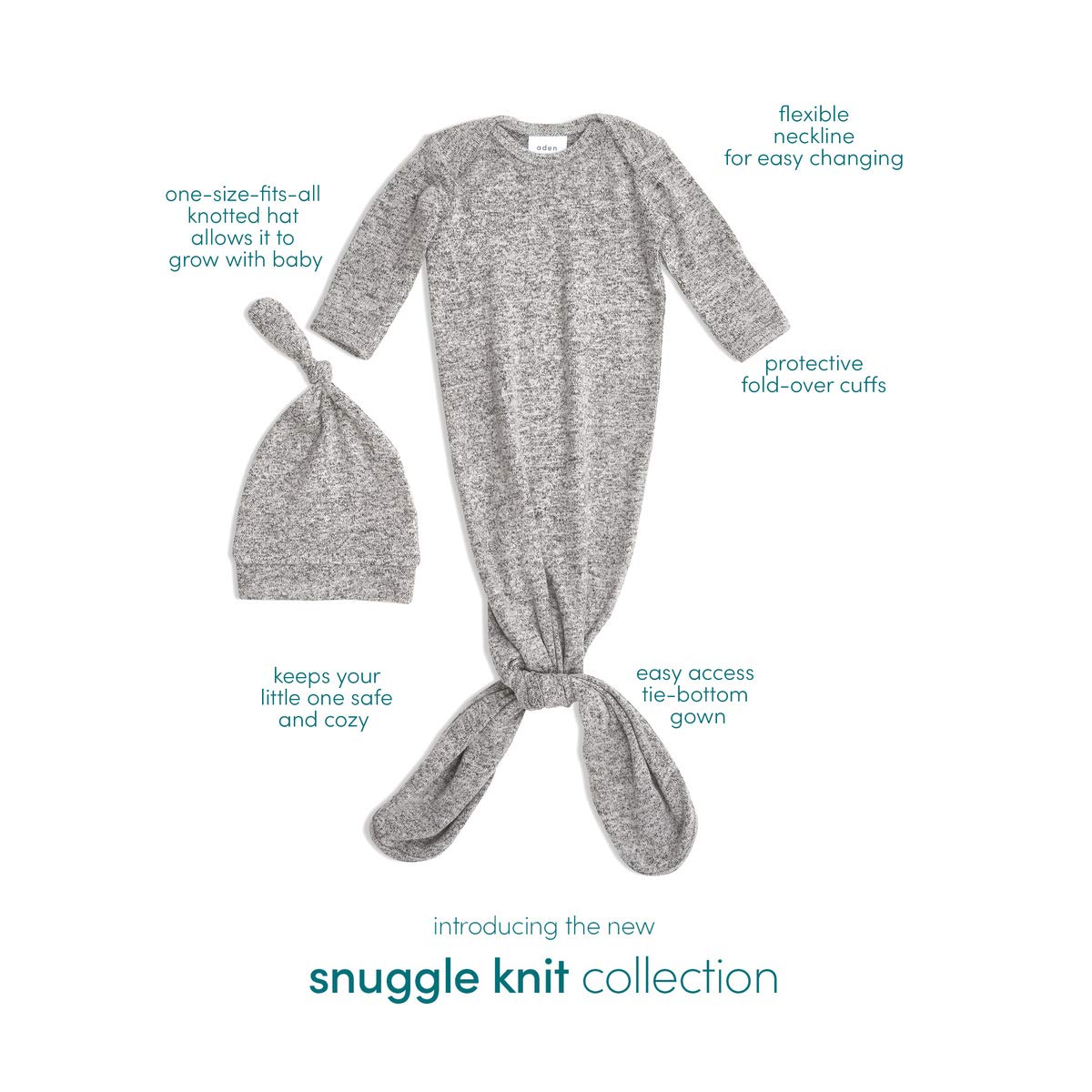 Aden + Anais Snuggle Knit Newborn Gift Set With Knotted Baby Gown, Swaddle Blanket, Infant Hat, And Bandana Bib, 0-3 Months, Hea