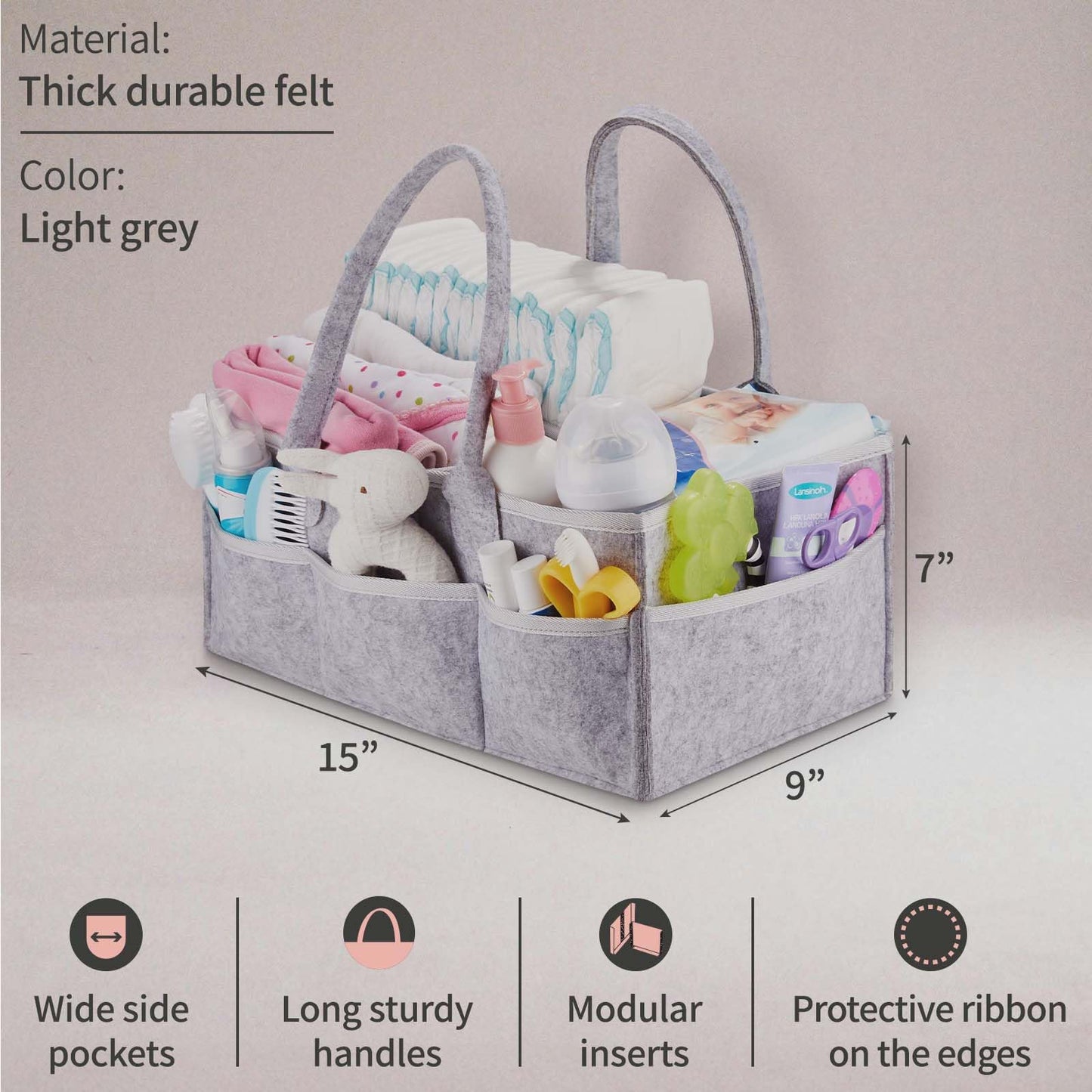 PUTSKA Baby Diaper Caddy Organizer Nursery Basket Set Baby Basket Gift Registry Baby Shower List Baby Must Haves Essentials Neut