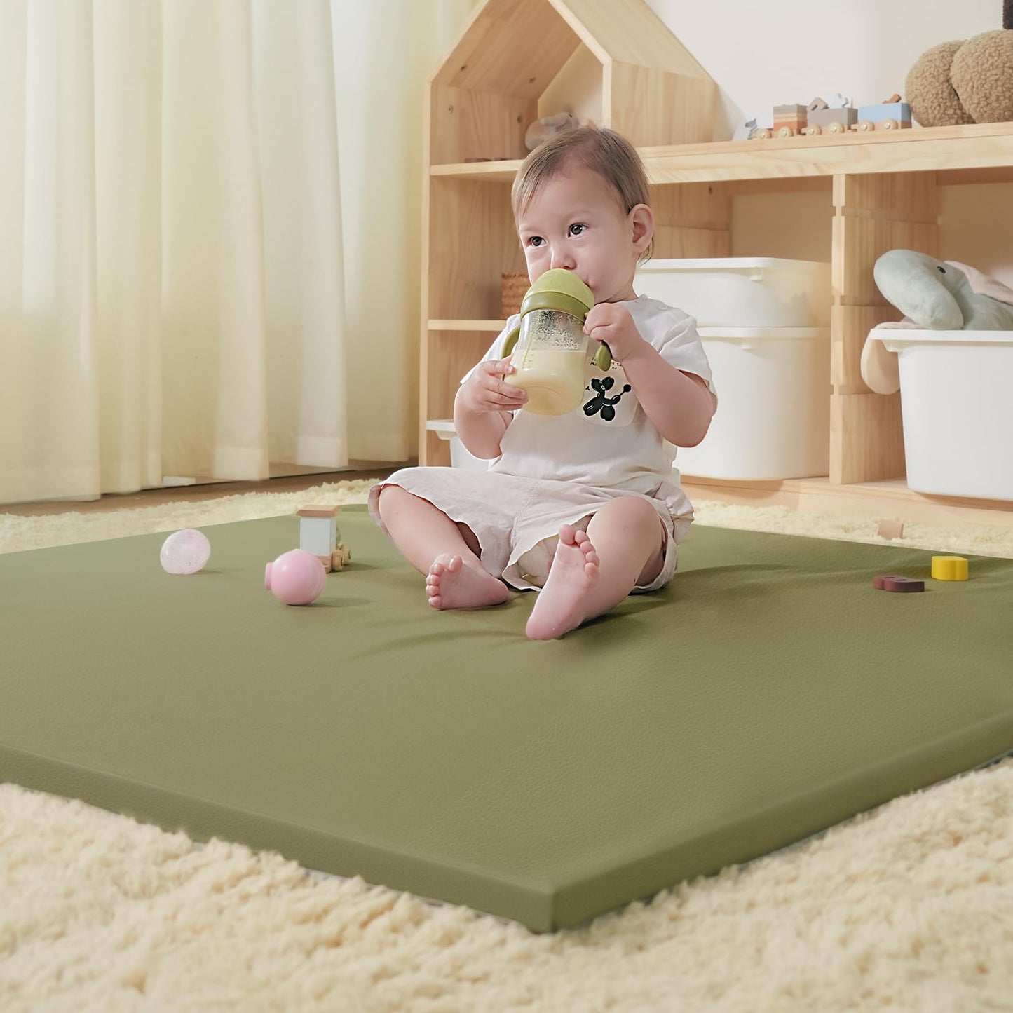 Joypony Vegan Leather Baby Play Mat, Wipe-Clean Play Mat for Floor, 50x50 in Thicken Foam Cushioned & Waterproof Playpen Mats fo