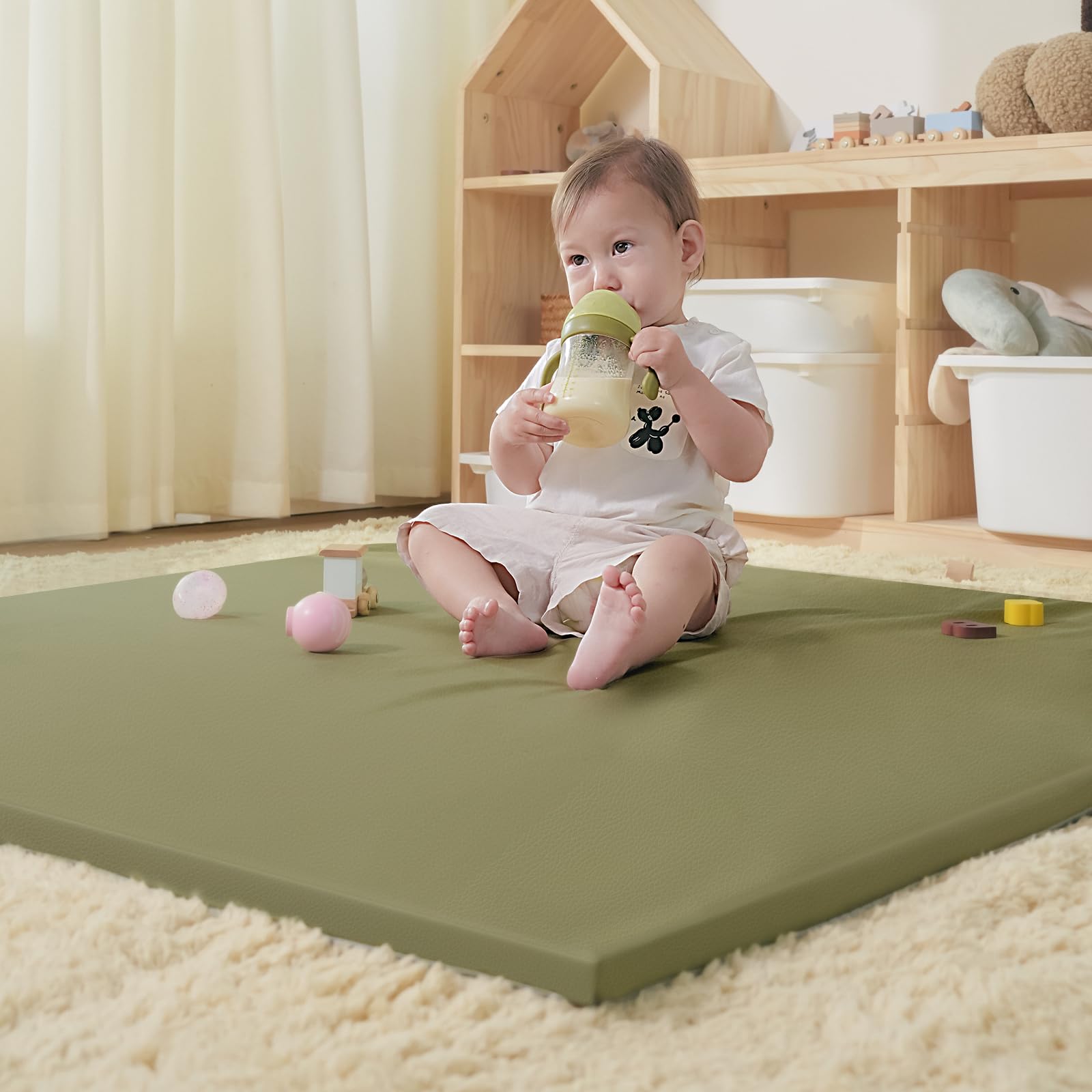 Joypony Vegan Leather Baby Play Mat, Wipe-Clean Play Mat for Floor, 50x50 in Thicken Foam Cushioned & Waterproof Playpen Mats fo