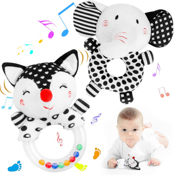 FPVERA Baby Rattles 0-6 Months: Soft Rattles for Babies 0-6 Months Newborn Sensory Toys, High Contrast Black and White Baby Toys
