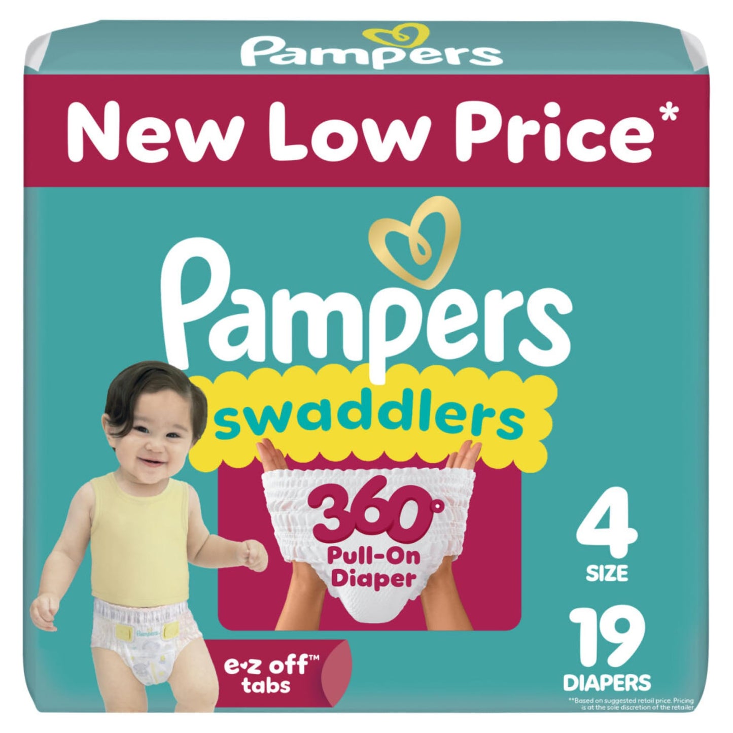 Pampers Diapers - Swaddlers 360 - Size 4, 19 Count, up to 100% Leakproof Comfy Dry Fit, Designed for Easy Changes, Pull On Baby 