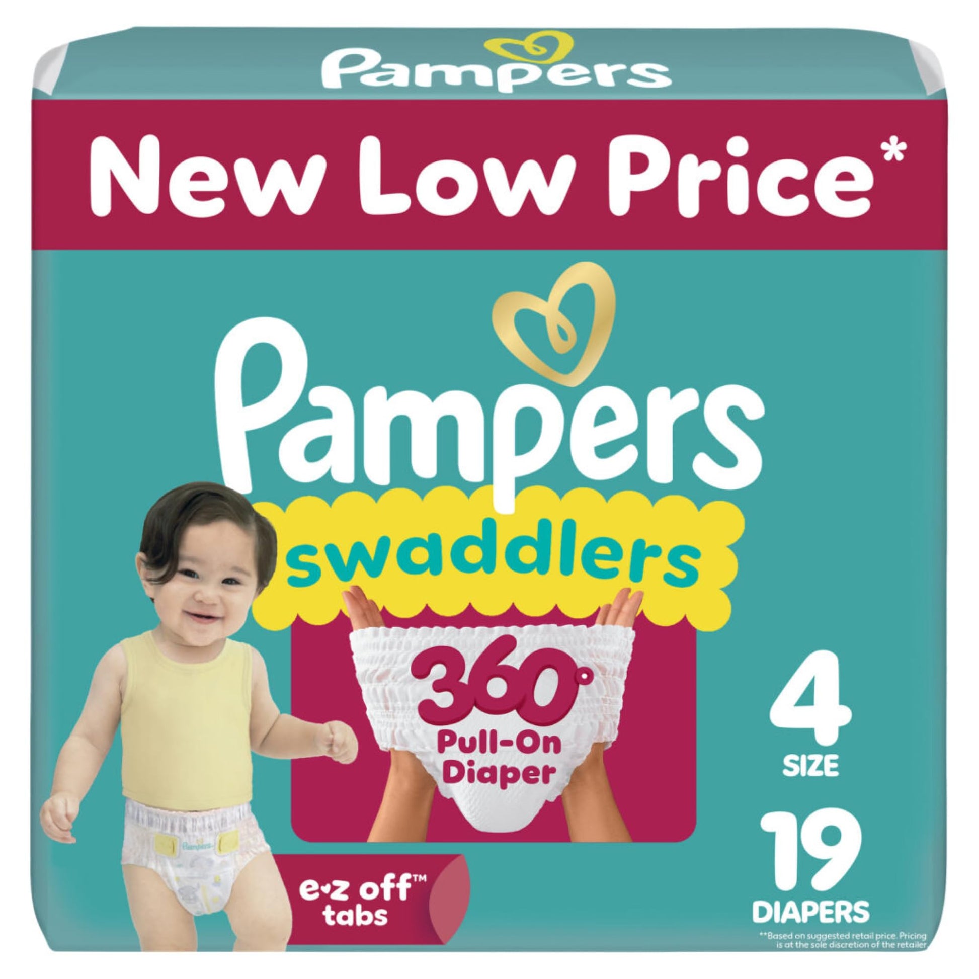 Pampers Diapers - Swaddlers 360 - Size 4, 19 Count, up to 100% Leakproof Comfy Dry Fit, Designed for Easy Changes, Pull On Baby 
