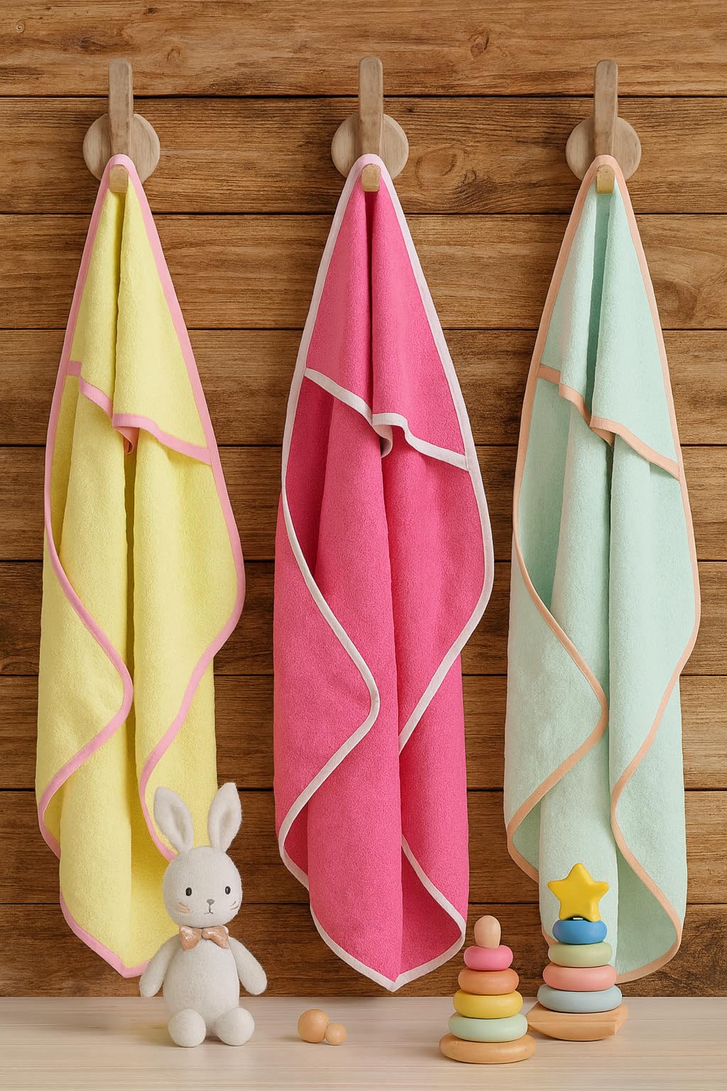 TuddyBuddy Ultra Soft 100% Cotton Hooded Towel for Babies/Ideal for New Born Babies (30 X 30 Inches) (Pack of 3  Mint, Pink & Y