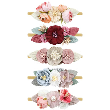 Cinaci 5 Pack Delicate Floral Flower Nylon Headbands Hair Bands Accessories For Baby Girls Newborns Infants Toddlers Kids (5 Pac