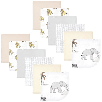 Hudson Baby Unisex Baby Flannel Cotton Washcloths 12-Pack, Neutral Safari World, One Size
