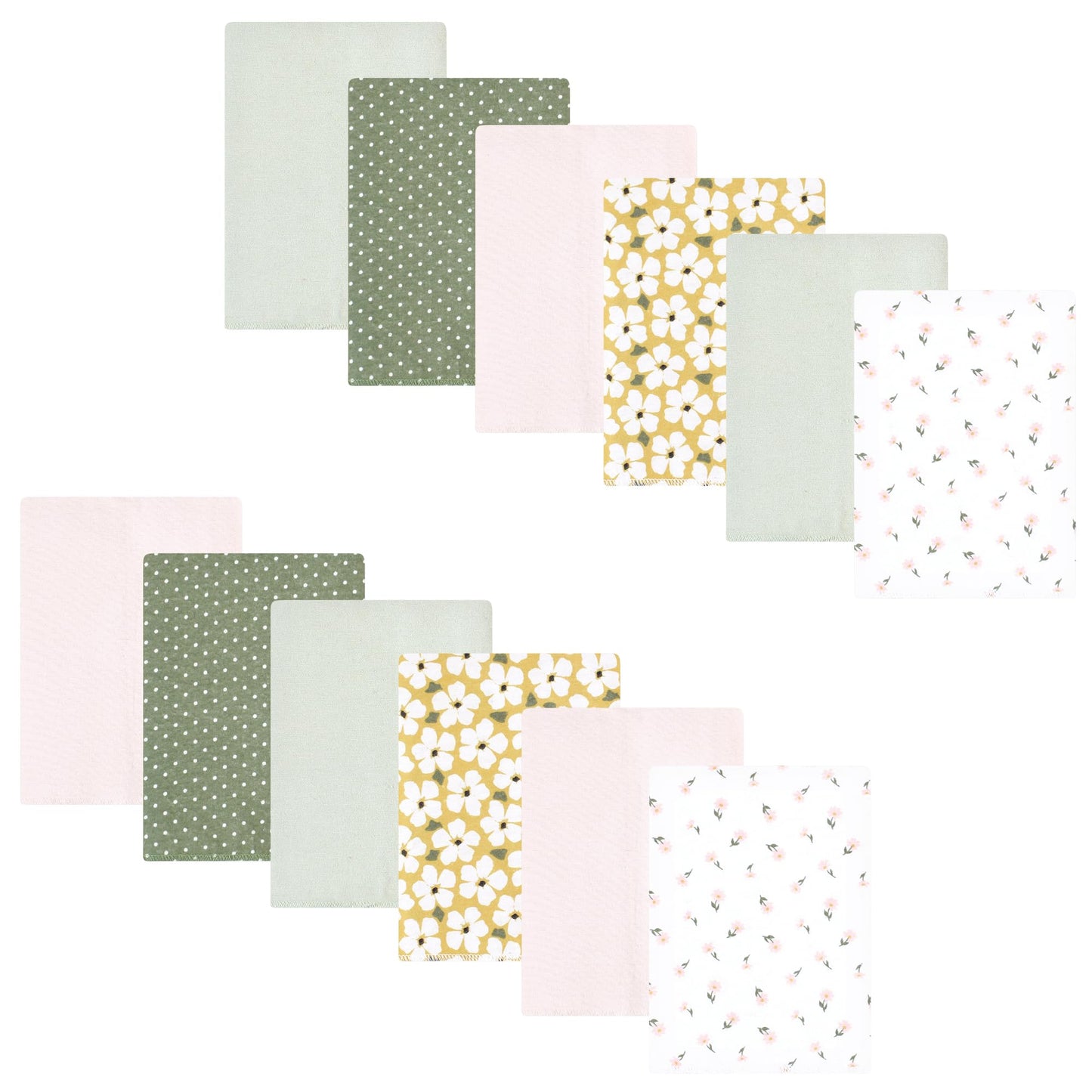 Hudson Baby Unisex Baby Flannel Burp Cloth 12Pk, Sage Floral, One Size