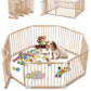 Kidirect Wooden Baby Playpen Foldable, Pre-Assemble Baby Gate Play Pen, Large Adjustable Playpen For Babies And Toddlers, Extra