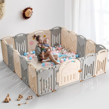 UANLAUO Baby Fence, Foldable Playpen, 18 Panel Extra Large Playpen for Babies Toddlers Infant, Safety Material Portable Play Yar