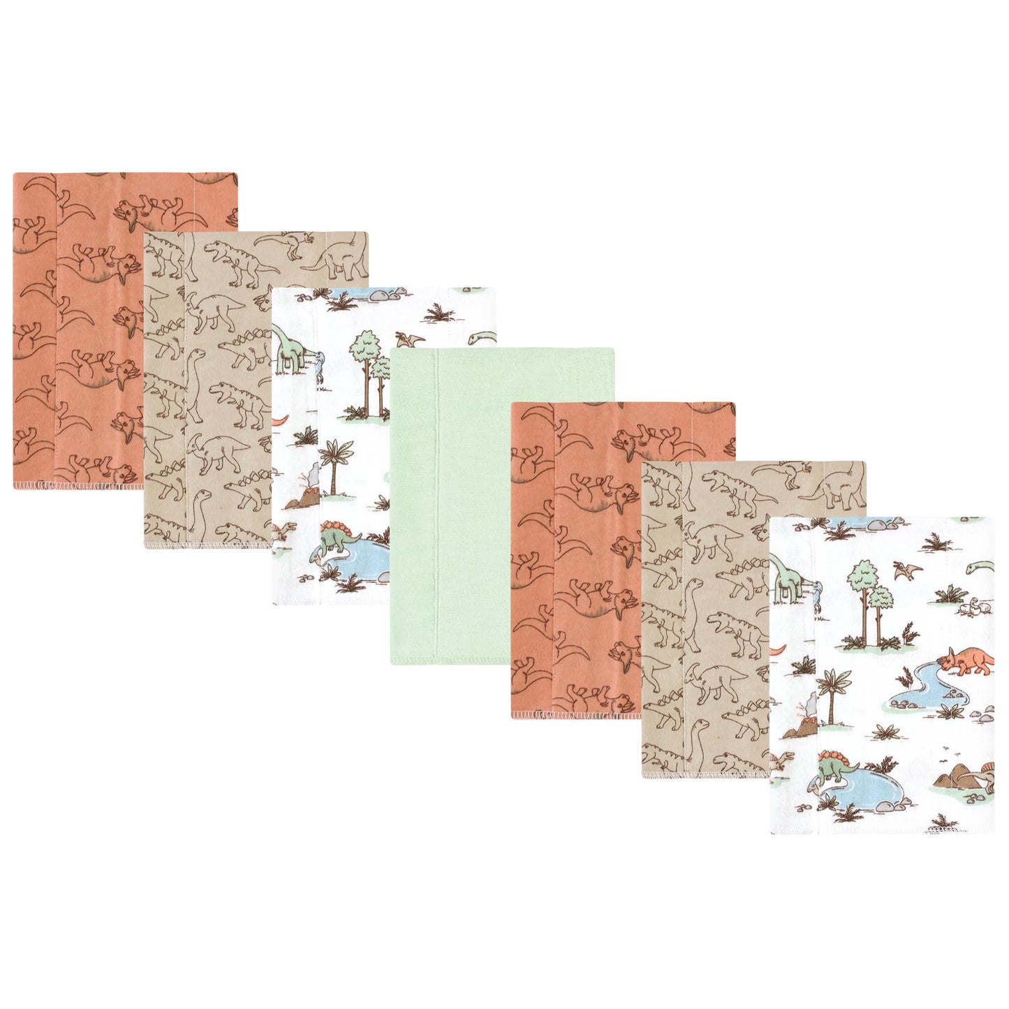 Hudson Baby Unisex Baby Cotton Flannel Burp Cloths, Dinosaur Adventures 7-Pack, One Size