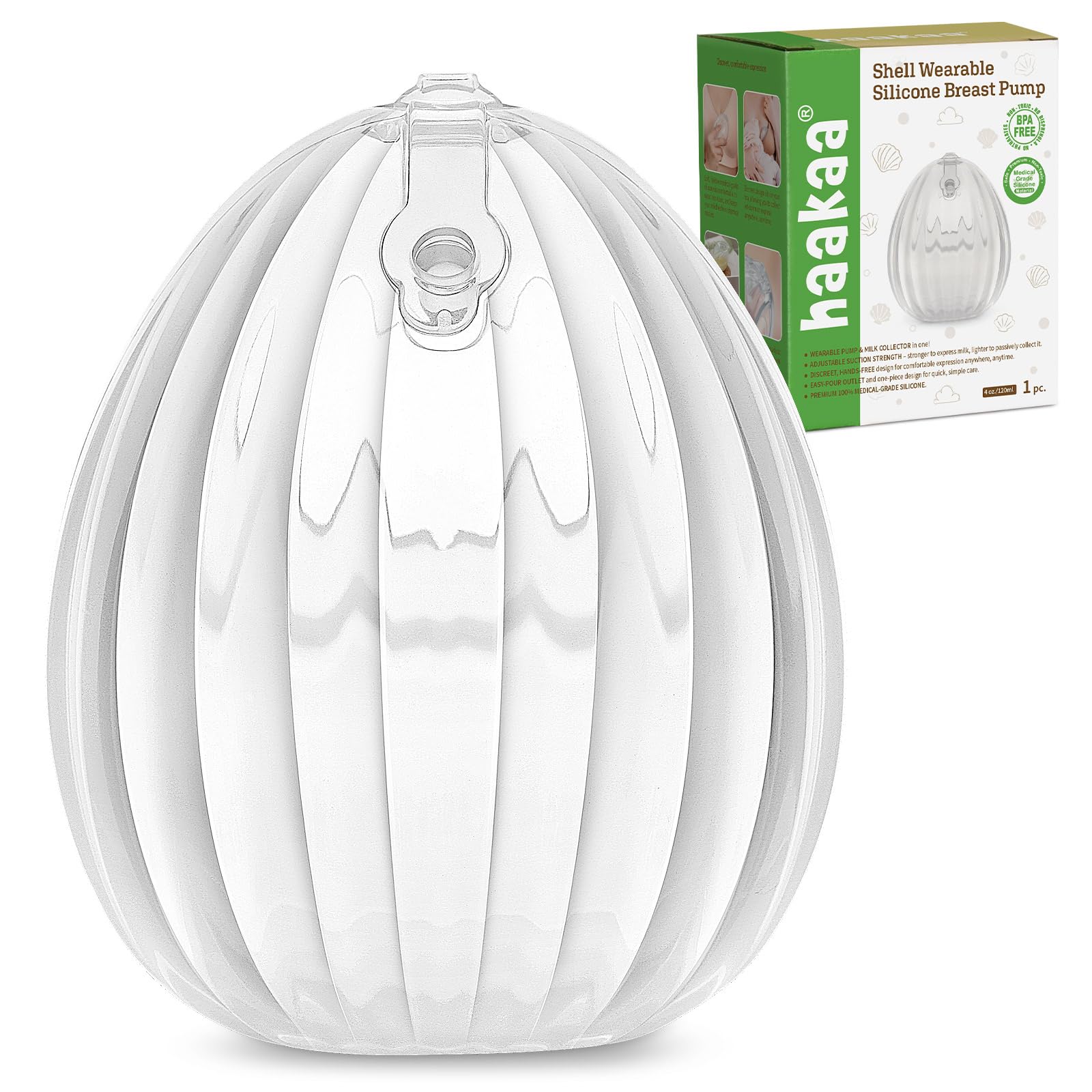 haakaa Wearable Shell Breast Pump 2-in-1 Hands-Free & Passive Silicone Milk Catcher | Discreet & Comfortable | Prevents Nipple I