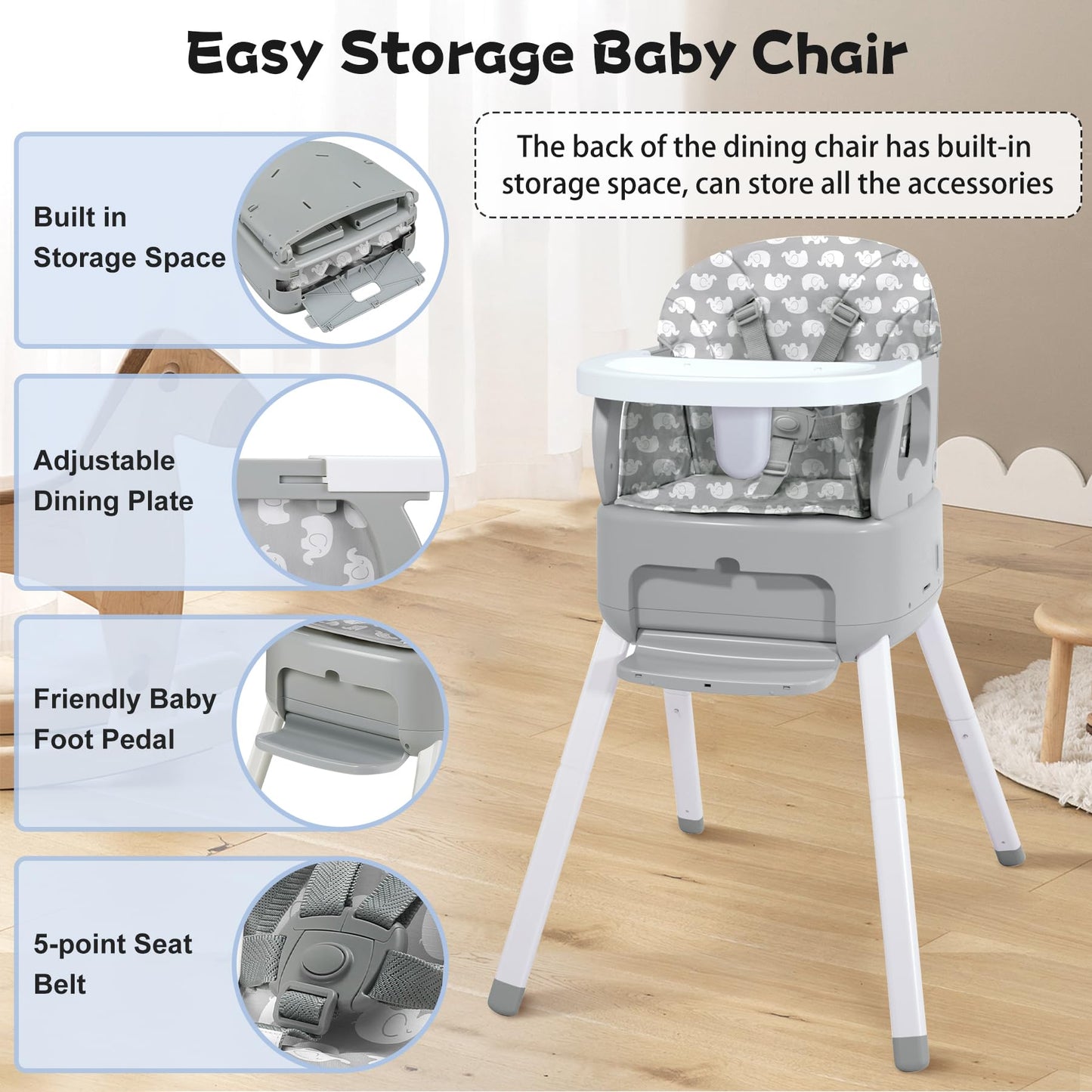 Bosedsang 4 In 1 Portable Baby Highchair Convertible Highchair For Babies And Toddlers - Foldable Carry Small Box, High Chair, I