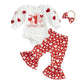 Xiaodriceee Toddler Baby Girl Valentines Day Outfit Long Sleeve Romper Heart Print Flared Pant With Headband 3Pcs Valentines Day