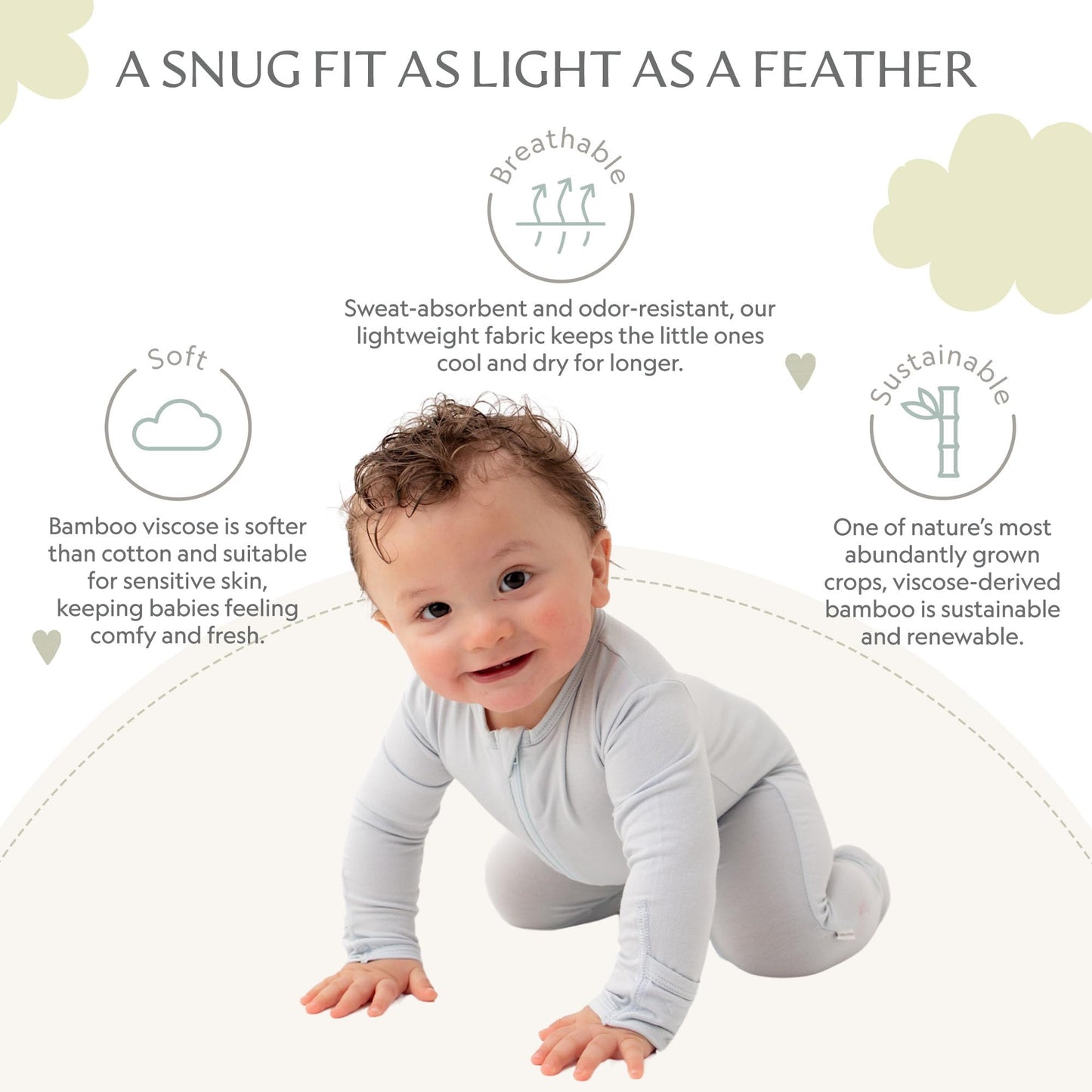 Cashmere Blue Footie For Baby - 95% Viscose From Bamboo, 5% Spandex - Soft Newborn Sleepwear, Baby Pajamas, Unisex Baby Clothes,