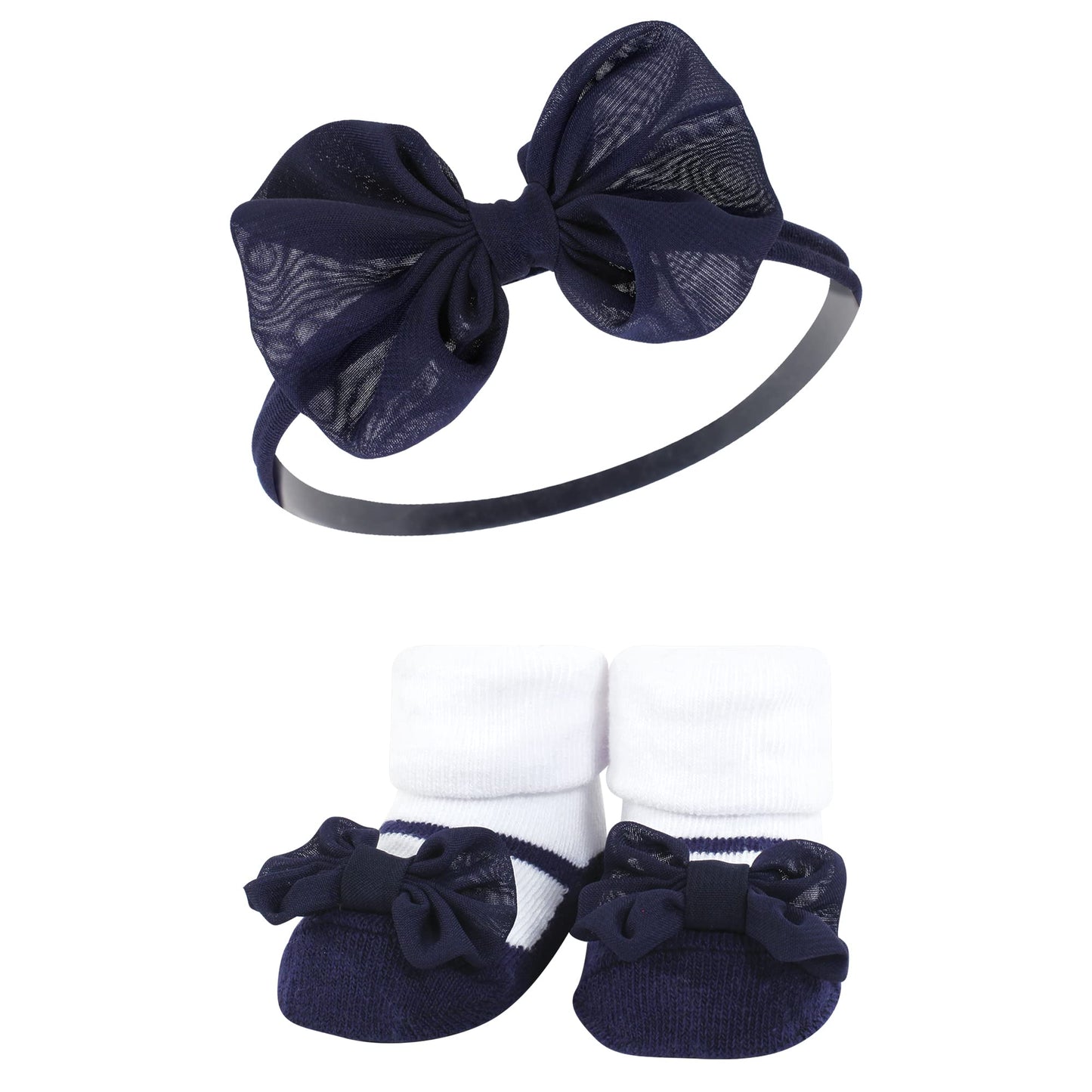 Hudson Baby Infant Girl Headband And Socks Giftset, Navy Gingham, One Size