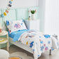 Joyreap 4 Piece Cotton Toddler Bedding Set, Colorful Dinosaurs On White Reversible Design, Includes Quilted Comforter, Fitted Sh