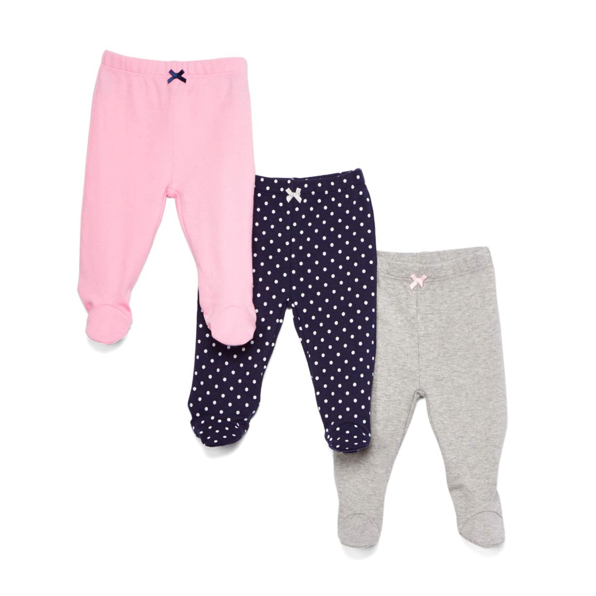 Spasilk Baby Girls Cotton Pull On Footie Pants Leggings With Feet, Pack Of 3, Pink & Gray