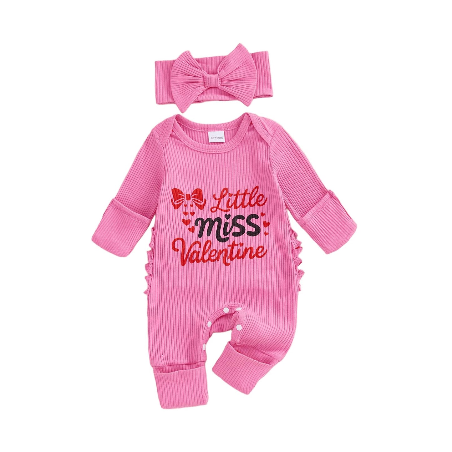mlpeerw My First Valentines Day Baby Girl Outfit Newborn 1st Valentines Romper Ribbed Jumpsuit Cute Infant Spring Clothes (Littl