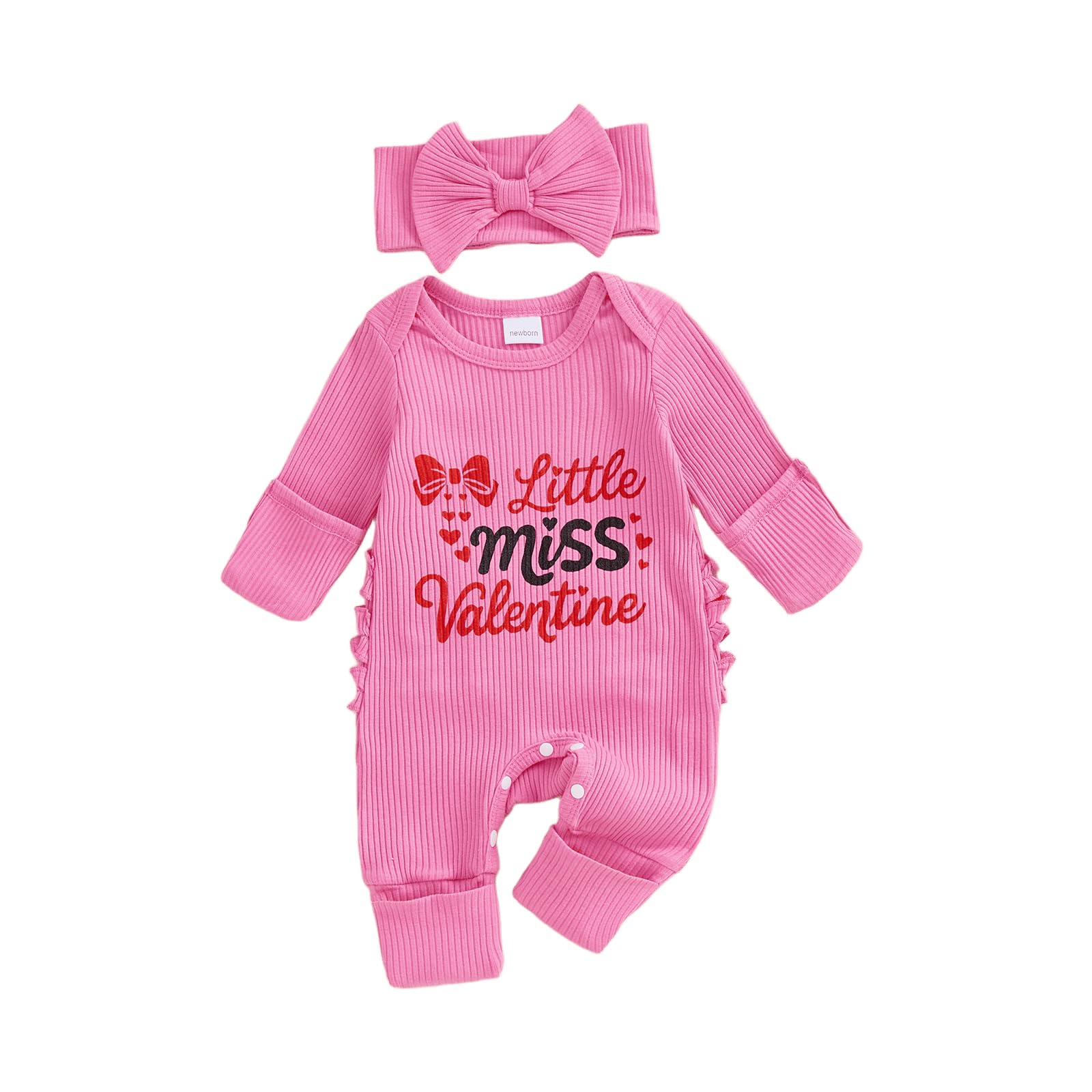 mlpeerw My First Valentines Day Baby Girl Outfit Newborn 1st Valentines Romper Ribbed Jumpsuit Cute Infant Spring Clothes (Littl